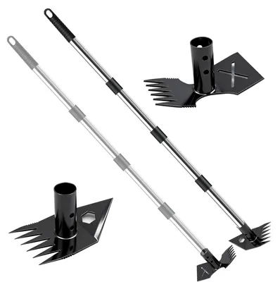 Unkrautstecher mit langem Stiel und Doppelkopf, schwarz