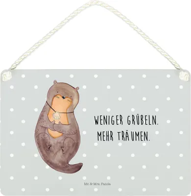 Produktbild von Mr. & Mrs. Panda Holzschild Otter Muschel DIN A4 - Grau Pastell - Geschenk, Optimistisch, Türschild, holzbild, wandtafel, Träumen, Schild, Motivation, Positiv, Seeotter