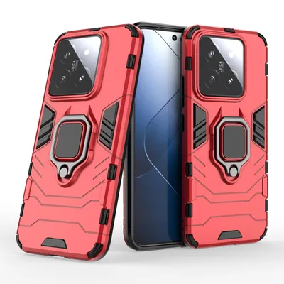Produktbild von Hülle Xiaomi 14 Handyhülle Stoßfest 360° Drehbarer Ring Ständer TPU Back Cover Rot