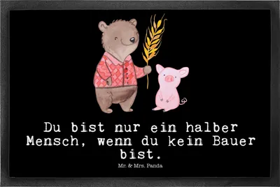 Produktbild von Mr. & Mrs. Panda Schmutzfangteppich Bauer Herz 50 x 75 cm - Schwarz - Geschenk, Fussmatte, Farmer, Schmutzfänger, Fußabstreifer, Türmatte, Sauberlaufmatte, Bauernhof