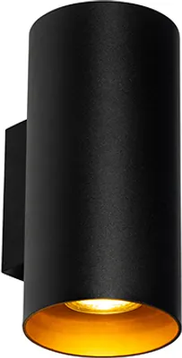 Zdjęcie produktu dla QAZQA - Designerska lampa ścienna czarna ze złotym mosiądzem GU10 50mm - SabI 2-light I salon I sypialnia I góra/dół - Cylinder aluminiowy - LED odpowiedni GU10