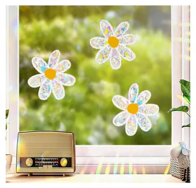 Produktbild von Daisy Suncatchers Fensteraufkleber Prismatische Fensteraufkleber Transparente Fensterhaftungen Anti-Kollisions Fensteraufkleber Warnung Kollisionsaufkleber Sonnenfänger Aufkleber Vogelschutz vor Glas-Kollisionen