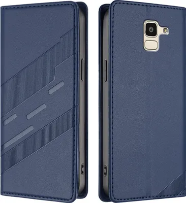 Image de Etui pour Samsung Galaxy J6 2018, étui portefeuille en cuirPolyuréthaneavec fente pour carte et fonction stand Blau