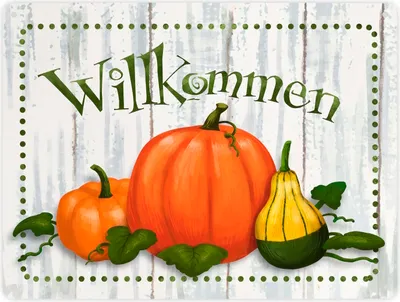 Produktbild von Willkommen Metallschild XXL in 28x38 cm mit herbstlichen Kürbissen