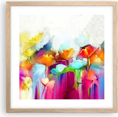 Produktbild von Gerahmtes Poster - Rahmen in heller Eiche - Blumen Wiese Sommer - 40x40 cm - Wand Bild - Wanddeko - Wandbilder - Wandposter - Bilderrahmen - Bilder - Kunstdruck - Wandbild - P2NAC40x40-4095