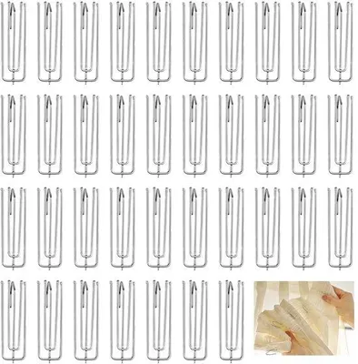 Produktbild von Unyqoos® 40er Set Vorhanghaken Silber – Edelstahl, 7 x 2,1 cm, 2 mm | Für Gardinenleisten, Vorhangstangen mit Ringen & Gardinenschienen