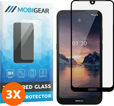 Produktbild von Mobigear Premium 9.98 Nokia 1.3 Panzerglas Gehärtetes Glas Displayschutz - Hüllenfreundlich - Schwarz (3er Pack)