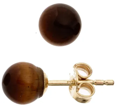 Produktbild von Ohrstecker Stecker mit Tigerauge Kugel 6,2mm braun 333 Gold Gelbgold