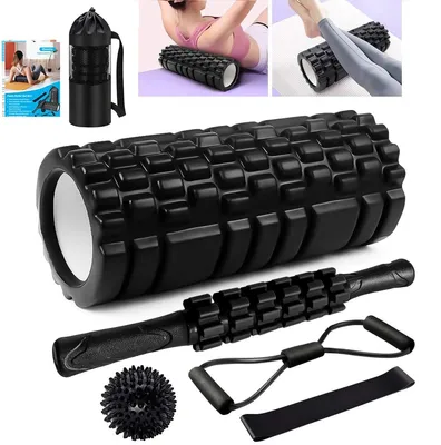 Productafbeelding van Foamroller massagerol - 6-delige set - EVA-schuim - Zwart - Voor yoga, pilates en sport