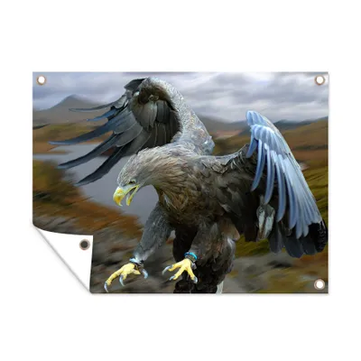 Obrázek produktu pro MuchoWow® Zahradní plakáty - Orel bělohlavý se snaží ulovit kořist - 90x120 cm - Zahradní dekorace