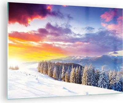 Produktbild von Bilder auf glas - Berge Schnee Winter - 70x50cm - Glasbilder - Wandbilder - Kunstdruck - zum Aufhängen bereit - Wanddekoration aus Glas - Glas Bilder - Wandbild auf Glas - Einteilig - GAA70x50-3605