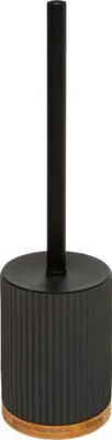 A black toilet brush with a ribbed cylindrical base and a gold-colored rim at the bottom, set against a white background.