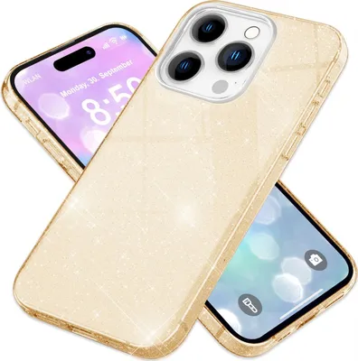 Produktbild von NALIA Glitzerhülle für iPhone 16 Pro Max – Funkelnder Glitzer-Look & Grip – SHINEPOP (Silikon Case) – Marke aus Berlin – Gold