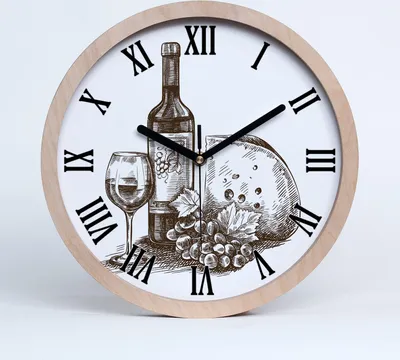 Produktbild von Holzuhr 30fi cm wanduhr - schwarze Spitzen - Wein und Snacks