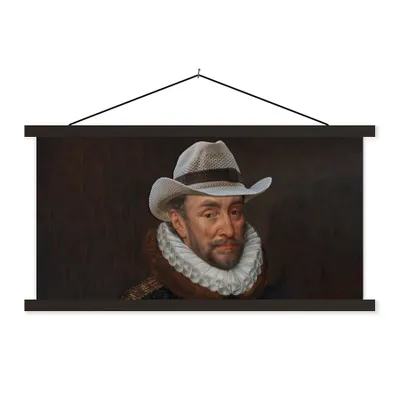 Produktbild von MuchoWow® Textilposter Wilhelm von Oranien - Hut - Gemälde 60x30 cm mit schwarzem Rahmen - Textilien