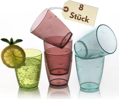 Produktbild von Trinkgläser Set 8er Wassergläser Set Spülmaschinenfest Trinkgläser Kinder Kindergläser Camping Gläser unzerbrechlich Gläserset Plastik Gläser Kunststoffgläser 280 ml