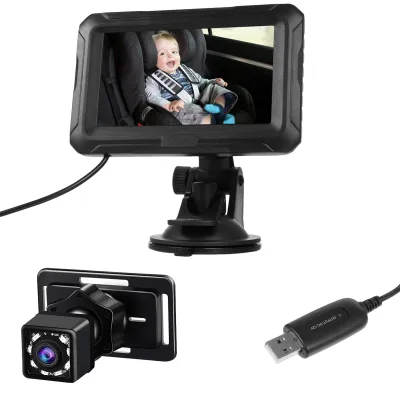 Zdjęcie produktu dla Monitor dla niemowląt do samochodu 4,3 cala, rozdzielczość 1080p, z kamerą i funkcją widzenia w nocy, kąt widzenia 150°, przeznaczony dla niemowląt, dzieci i zwierząt domowych, z kablem USB
