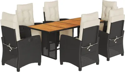 Obrázok produktu pre vidaXL 7-dielny záhradný jedálenský set s vankúšmi Black Poly Rattan