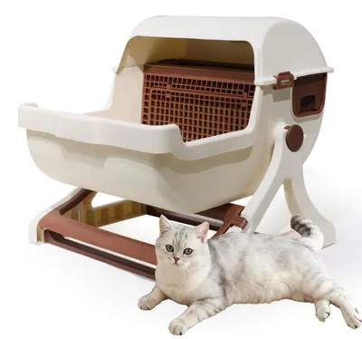 Immagine prodotto di Lettiera per gatti di grandi dimensioni (XXL), con griglia filtrante e cassetto raccoglitore, lettiera aperta, rimovibile e lavabile, color marrone