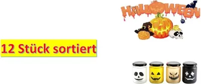 Produktbild von 12 Stück LED Teelichter im Glas, flackernd, Halloween Deko für Außenbereich