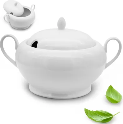 Zdjęcie produktu dla Elegancka Waza 3L Okrągła Porcelana Biała z Pokrywą i Uszami Serwowania Zup
