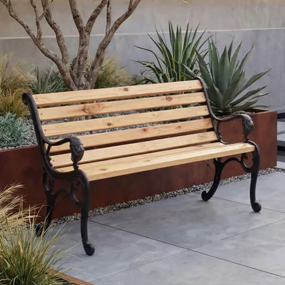 Produktbild von Gartenbank MCW-O25, Sitzbank Parkbank Holzbank 2-Sitzer, Gusseisen Holz Kiefer, 132cm  natur