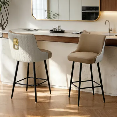 Image de Lot de 2 tabourets de bar FATIVO, pivotants à 360°, avec dossier, tabourets de cuisine rembourrés en similicuir, hauteur d'assise 37 cm, tabourets de bar pour cuisine et salon, beige