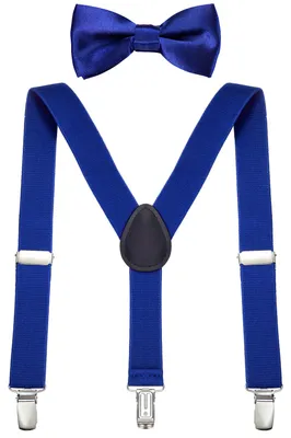 Produktbild von DonDon Jungen Hosenträger Fliegen Set blau elastisch und längenverstellbar für Kinder von 1 - 8 Jahre