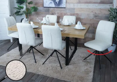 Obrázek produktu pro sada 6 jídelních židlí HWC-N99, kuchyňská židle, otočná, látka/textil šenil (340 g/m²) Oeko-Tex  krémová
