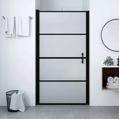 Zdjęcie produktu dla vidaXL Drzwi prysznicowe matowe szkło hartowane 91x195 cm czarne