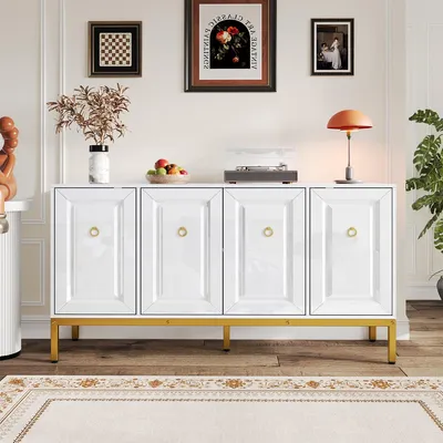 Produktbild von Sideboard mit Regalen und Goldene Griffe Aufbewahrungsschrank 140×80×40cm Weiß