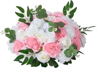 Immagine prodotto di 10 composizioni di fiori artificiali, diametro di 45 cm, bouquet di rose decorative per matrimoni, centrotavola e decorazioni per la casa, con rose rosa e bianche