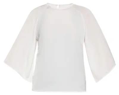 Produktbild von Weiße Bluse Größe S mit weiten Dreiviertelärmeln und Rundhalsausschnitt