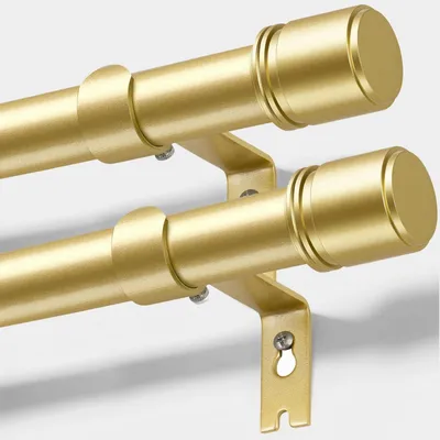 Imagen del producto de Juego de 2 barras de cortina metálicas, color dorado, de 80 a 148 cm