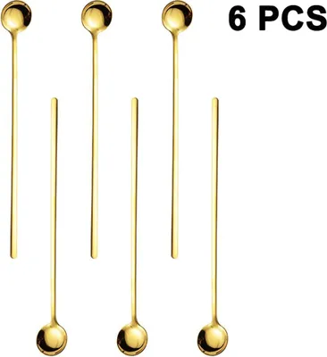 Produktbild von Latte Macchiato Löffel Set, 6-teilig, 24 cm - Lange Löffel für Cocktails & Desserts, Edelstahl poliert, spülmaschinengeeignet