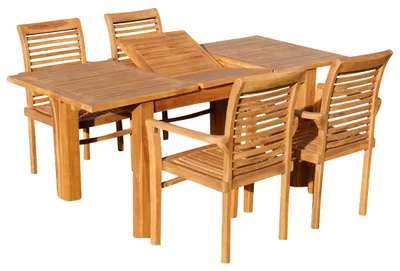 Produktbild von AS-S Teak Set: Gartengarnitur Bigfuss Ausziehtisch 130-180 x 80cm mit 4 Alpen Sessel Holz Serie JAV