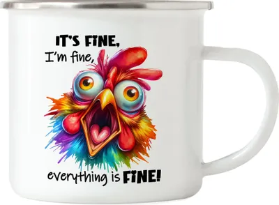 Produktbild von It's Fine I'm Fine Emaille Tasse Lustiges Huhn Stress Humor Geschenkidee Sarkastisch