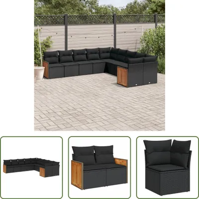 Produktbild von The Living Store 10-tlg. Garten-Sofagarnitur mit Kissen Schwarz Poly Rattan