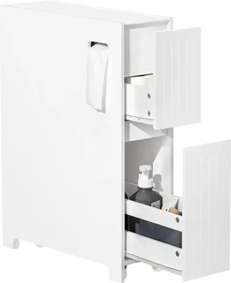 Immagine prodotto di BZR111-W, scaffale a nicchia su rotelle, bianco, 20×75×60 cm, stretto per cucina/bagno