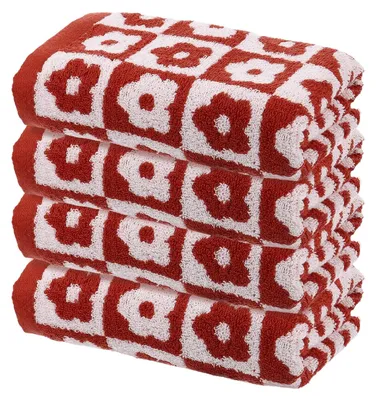 Immagine prodotto di Elzusha - Set di 4 asciugamani da bagno rossi in cotone morbido, dimensioni 33 x 59 cm