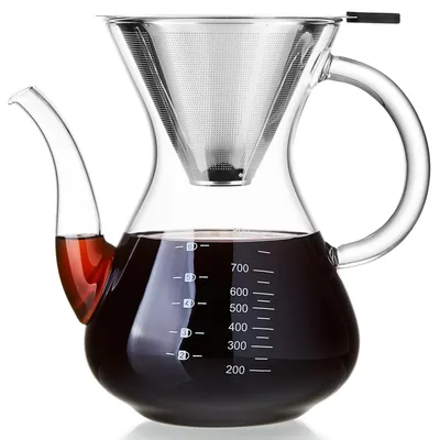 Pour-Over-Kaffeekanne 800 ml, hitzebeständig, Edelstahlfilter