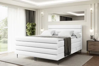 Produktbild von ALTDECOR Boxspringbett mit Schwarz Füßen, Matratze und Lattenrost, Topper, Fußteil, Polsterbett mit Bettkasten, Bett mit Stauraum H3- und H4- Matratze -CELESTIA-FC-Z KING-200x200 - Weiß Kunstleder