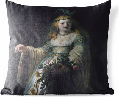 Produktbild von MuchoWow® Outdoor Kissen - Saskia von Uylenburgh - Gemälde von Rembrandt van Rijn - 45x45 cm - Wetterfest - Lounge Kissen - Fotokissen - Dekoratives Kissen