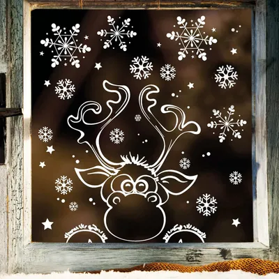 Produktbild von Fensterbilder für Weihnachten mit Elch und Schneeflocken – Wiederverwendbar – 28 x 40 cm Bogen, 17 Aufkleber – Weihnachtsdekoration für das Kinderzimmer, Weihnachtsbilder für Fenster, Winterfensterbilder