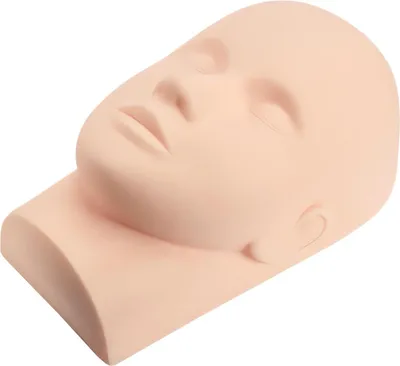 A mannequin head for eyelash extension training.