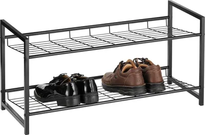 Produktbild von Schuhregal ORDO mit 2 Böden, praktischer Schuhständer Schuhablage aus Metall schwarz lackiert