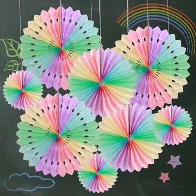 Immagine prodotto di Set Azomor con 11 ventagli di carta colorati per decorazioni festive e per creare un'atmosfera festosa