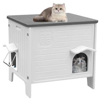 Produktbild von Katzenhaus Outdoor Kunststoff Winterfest Weiß 56x41x53 cm
