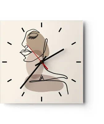 Produktbild von Wanduhr - Quadrat - Glasuhr - Zeichnung einzeilig Frau - 30x30cm - Schleichendes Uhrwerk - Lautlos - zum Aufhängen bereit - Dekoration Modern - Wanddekoration aus Glas - C3AC30x30-4612