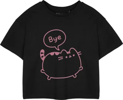 Immagine prodotto di Pusheen - Top corto da donna "Bye" a maniche corte NS8968 (L) (nero)
